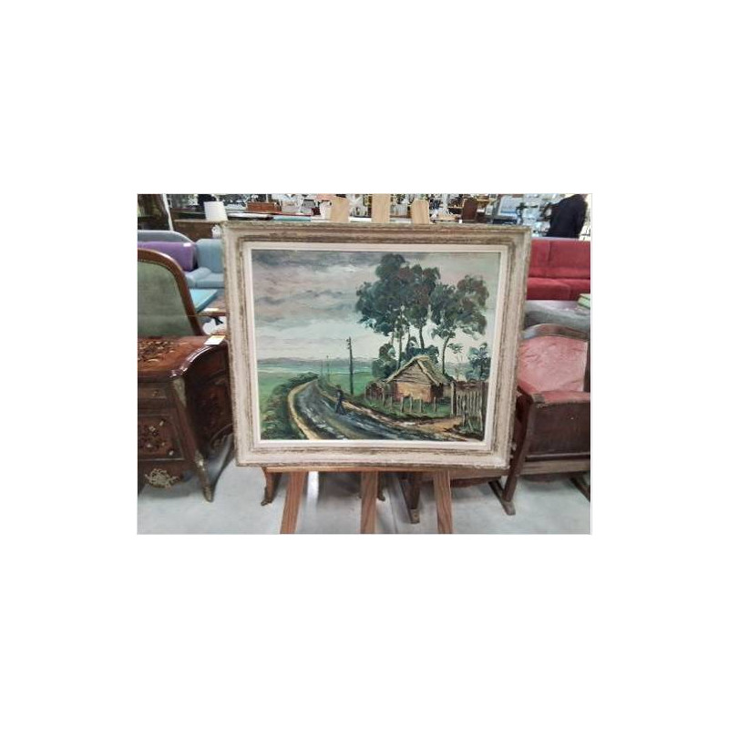 HUILE SUR PANNEAU CHEMIN AUX 3 PIERRES GEORGES MAHIEU