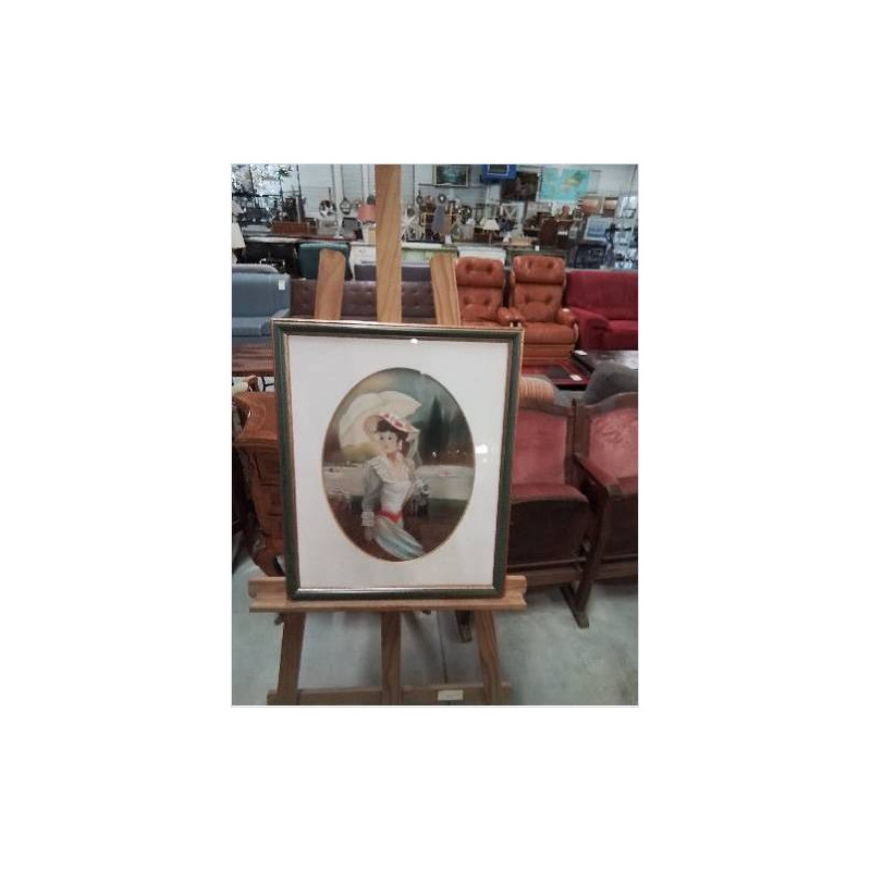 PASTEL JEUNE FEMME A L OMBRELLE 