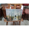 HUILE SUR TOILE CHARETTE  SUR LE CHEMIN P PORET