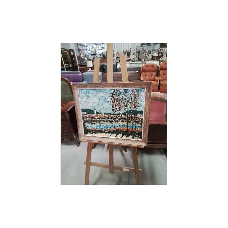 HUILE SUR TOILE PAYSAGE AUX PEUPLIERS R PACEL