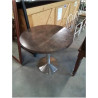 TABLE RONDE PIÈTEMENT MÉTAL CHROMÉ PLATEAU BOIS CHOCOLAT 80X78CM