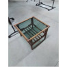 TABLE BASSE CARRÉ PIÈTEMENT ROTIN PLATEAU VERRE FUMÉ 