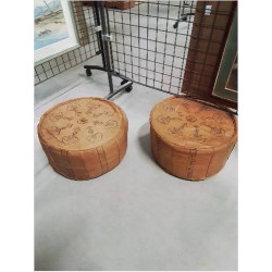 POUF CUIR FAUVE STYLE ORIENTAL