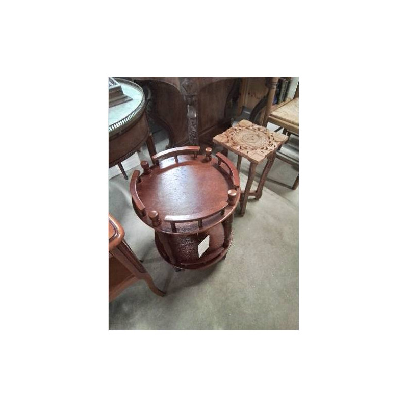 CONSOLE BOIS RONDE A ROULETTES ET GALERIE 
