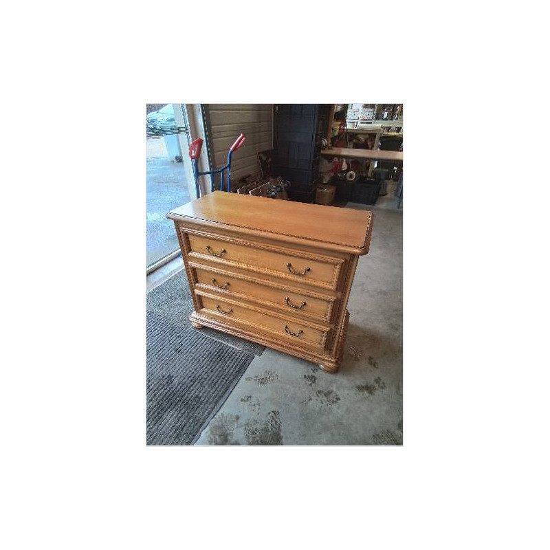 COMMODE BOIS CLAIR 3 TIROIRS PIEDS BOULES STYLE RÉGENCE 