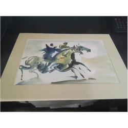 AQUARELLE COURSE DE CHEVAUX...