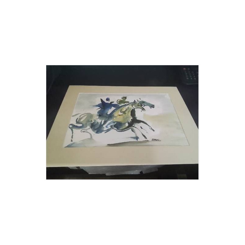 AQUARELLE COURSE DE CHEVAUX JEAN MARIUS 1925 1996