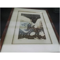 LITHOGRAPHIE FEMME AU CYGNE