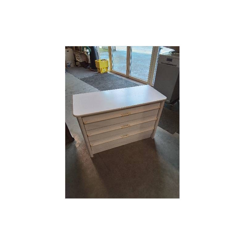 COMMODE 3 TIROIRS BOIS ECRU 