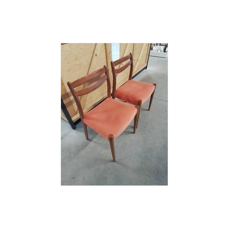 PAIRE DE CHAISES BOIS ASSISE CAPITONNÉ TISSU ORANGE ANNÉES 60