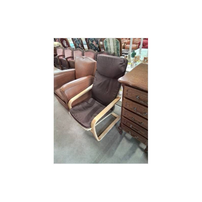 FAUTEUIL LUGE BOIS CLAIR TISSU CHOCOLAT 