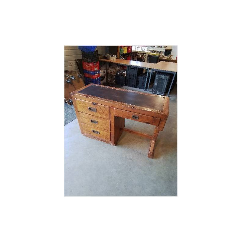 BUREAU AMÉRICAIN YOUNG  HINKLE BOIS  4 TIROIRS PLATEAU GAINE CUIR 