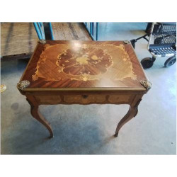 BUREAU COIFFEUSE TABLE A JEU A SYSTÈME BOIS DE ROSE GARNITURE BRONZE  STYLE LOUIS XV