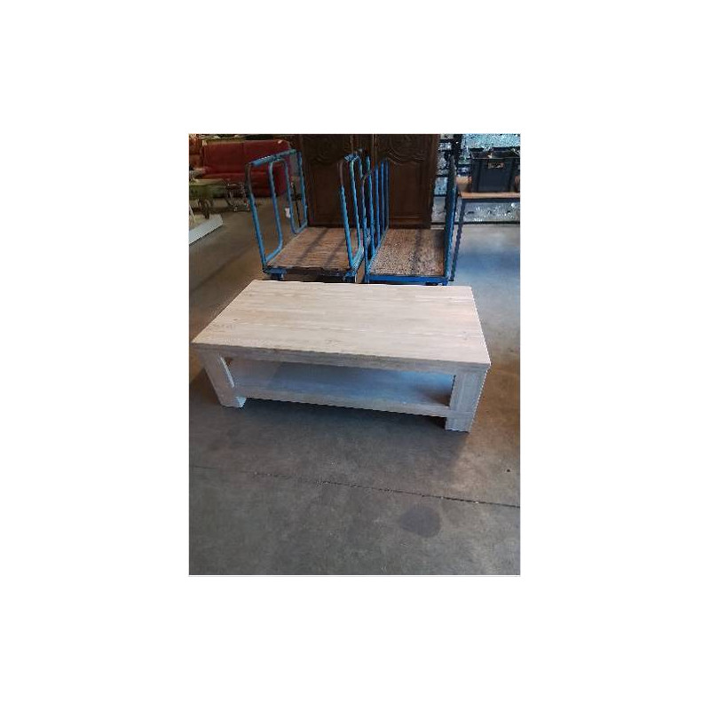 TABLE BASSE RECTANGULAIRE BOIS NATUREL 2 NIVEAUX 