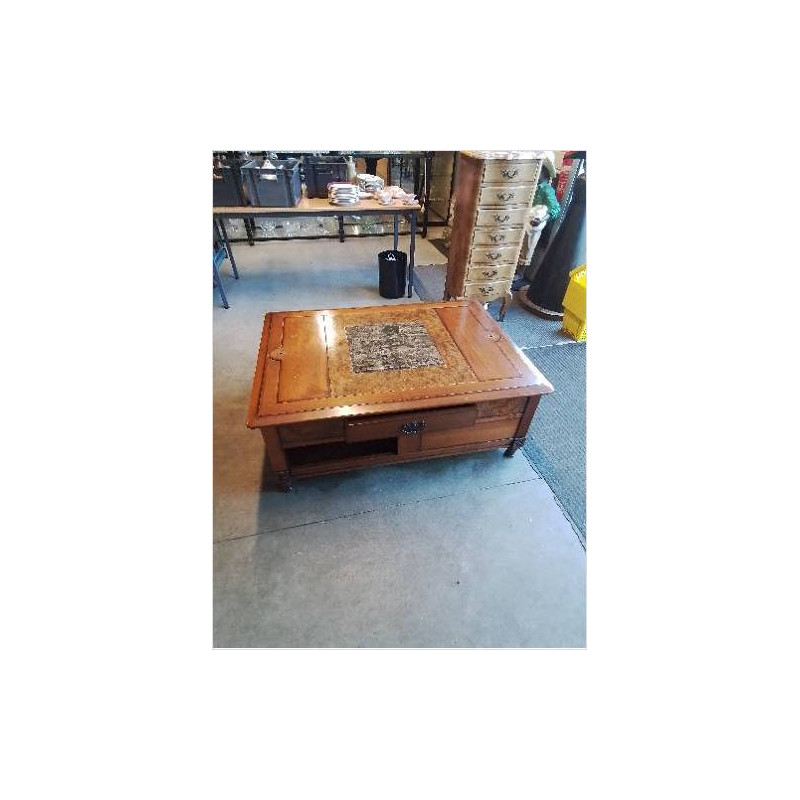 TABLE BASSE BAR RECTANGULAIRE 2 NICHES 1 TIROIR DESSUS MARBRE 