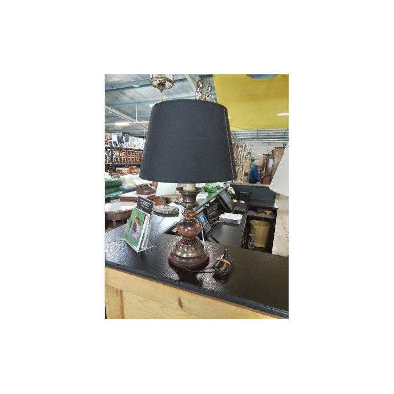 LAMPE BOIS TOURNÉ ET MÉTAL DORÉ AJ NOIR