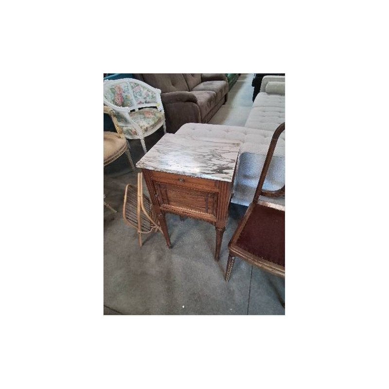 CHEVET BOIS CLAIR 1 TIROIR 1 PORTE DESSUS MARBRE BLANC VEINÉ STYLE LOUIS XVI