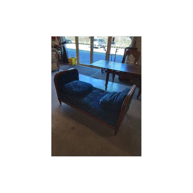 LIT DE REPOS BOIS ET VELOURS BLEU ART DÉCO 