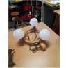 LUSTRE BOIS CLAIR 3 FEUX VERRE BLANC ANNÉES 60/70