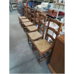 6 CHAISES BOIS CLAIR PAILLÉ...