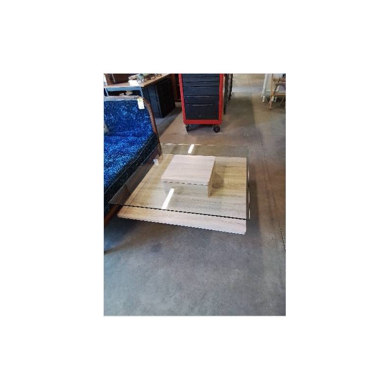TABLE BASSE CARRÉ BOIS CLAIR 1 PLATEAU VERRE