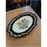 PLAT OVALE CÉRAMIQUE ECRU NOIR JAUNE AUX FLEURS HENRIOT QUIMPER 