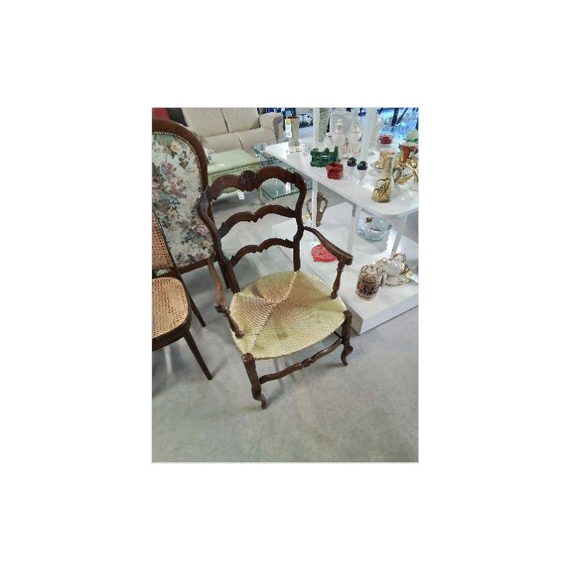 FAUTEUIL DE CHEMINÉE BOIS PAILLÉ DOSSIER CHANTOURNÉ STYLE RÉGENCE 