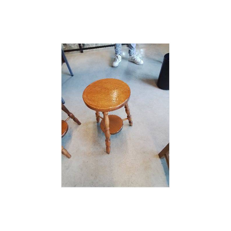 PORTE PLANTE ROND TRIPODE BOIS CLAIR 2 NIVEAUX 