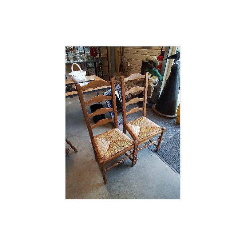 PAIRE DE CHAISES BOIS CLAIR PAILLÉ DOSSIER 4 BARREAUX CHANTOURNÉ 
