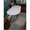 TABLE BISTROT OVALE PIÈTEMENT FER FORGÉ BLANC PLATEAU MARBRE BLANC 