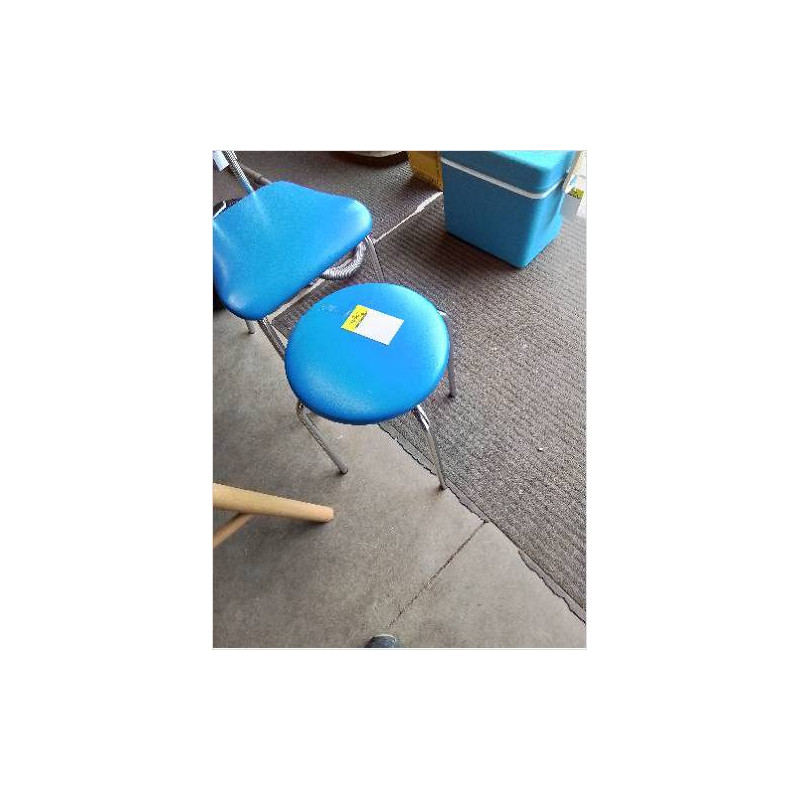 TABOURET PIÈTEMENT MÉTAL CHROMÉ ASSISE PU BLEU