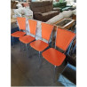 4 CHAISES PIÈTEMENT MÉTAL CHROMÉ ASSISE ET DOSSIER SKAÏ ORANGÉ SOUDEXVINYL ANNÉES 70