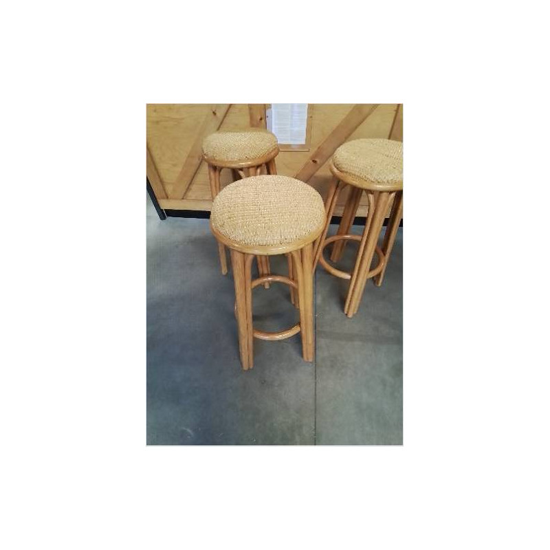 3 TABOURETS DE BAR ROTIN ASSISE VANNERIE 