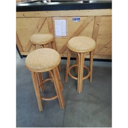 3 TABOURETS DE BAR ROTIN ASSISE VANNERIE 