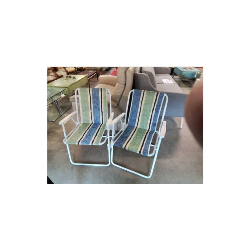 FAUTEUIL DE PLAGE PLIANT METAL BLANC TISSU RAYE