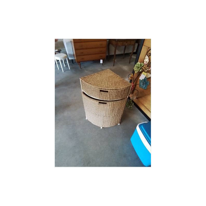 MEUBLE  DE COIN PANIERE MÉTAL ET VANNERIE 2 TIROIRS 