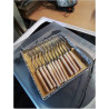 12 FOURCHETTES A ENTREMETS ACIER INOXYDABLE EG RESINE ANNÉES 60