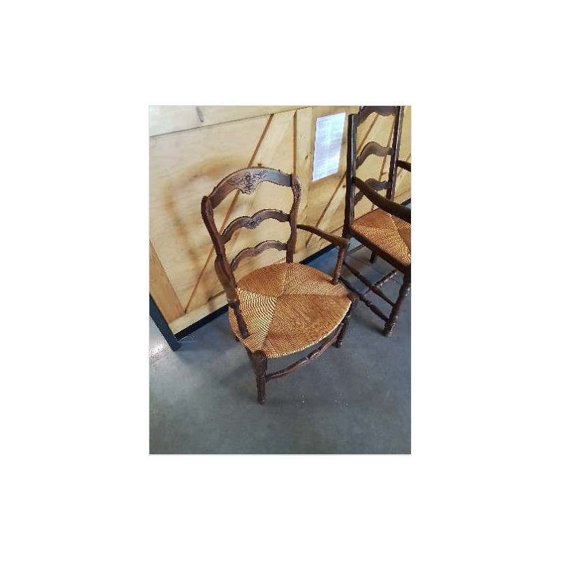 FAUTEUIL DE CHEMINÉE BOIS PAILLÉ GRAVÉ AUX FLEURS 