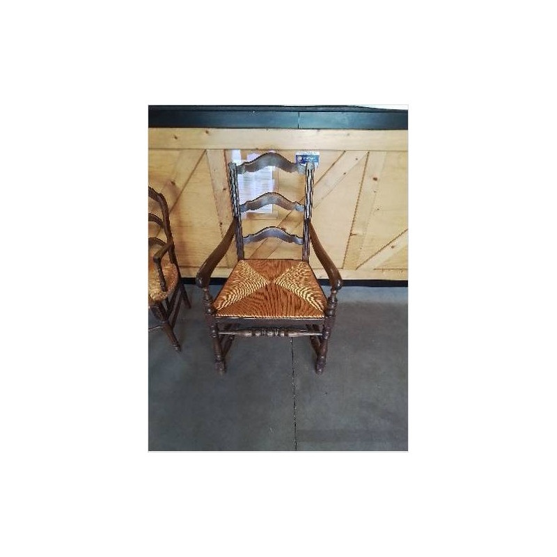FAUTEUIL DE CHEMINÉE BOIS PAILLÉ DOSSIER CINTRÉ PIEDS BALUSTRE 