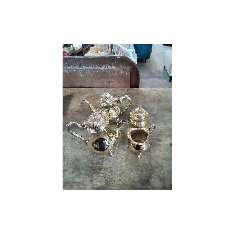 SERVICE A CAFE ET THE 4 PIECES MÉTAL ARGENTÉ DORE ANGLETERRE 