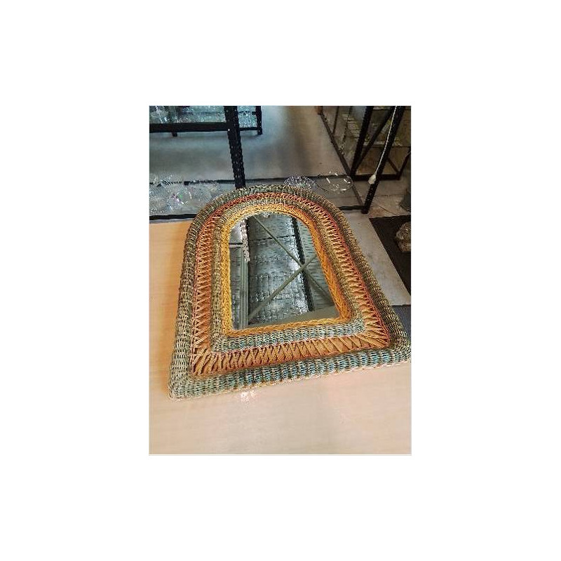 MIROIR CINTRÉ OSIER BICOLORE ANNÉES 60