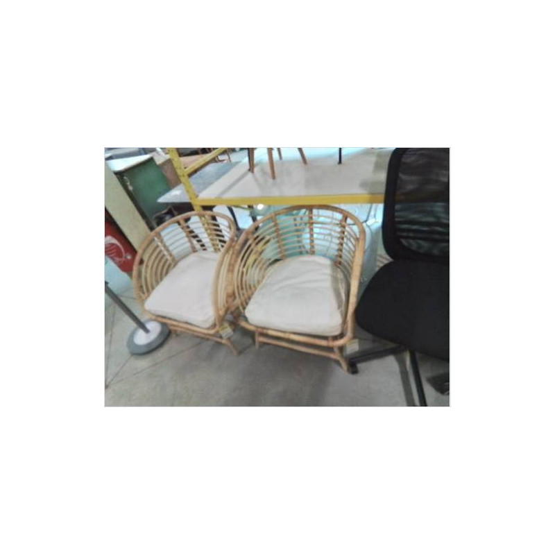 FAUTEUIL ROTIN IKEA BUSKBO COUSSIN TISSU ECRU