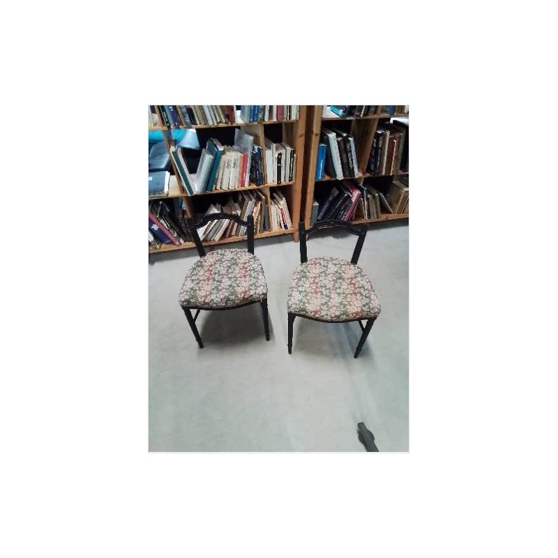 PAIRE DE CHAISES BOIS NOIRCI CAPITONNE TISSU FLEURI NAPOLÉON III 
