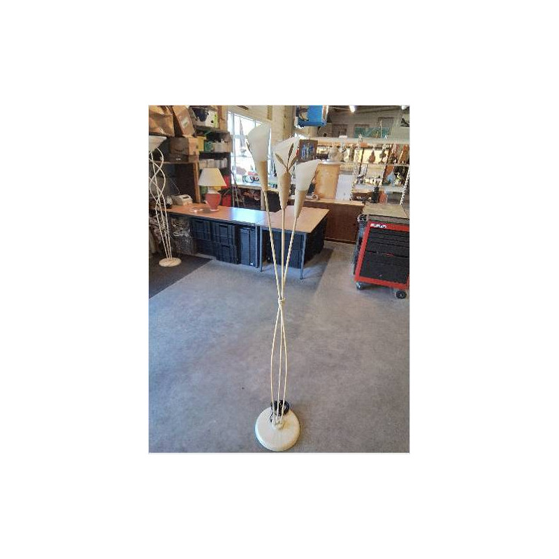 LAMPADAIRE MÉTAL CRÈME 3 FEUX VERRE BLANC 