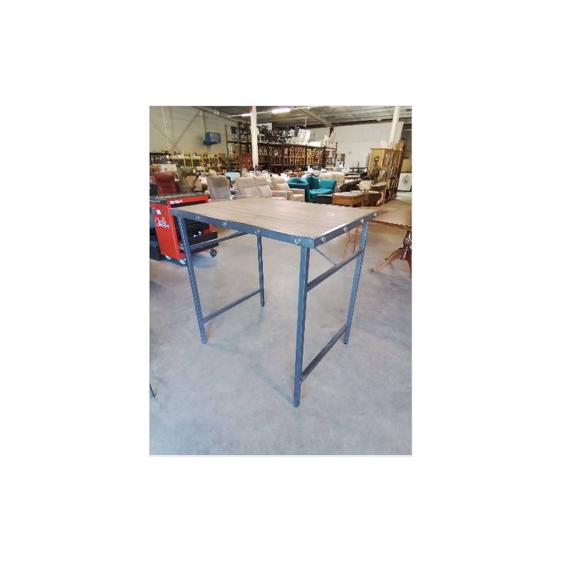 TABLE MANGE DEBOUT RECTANGULAIRE PIÈTEMENT MÉTAL NOIR PLATEAU BOIS STYLE INDUSTRIEL 