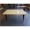 TABLE RECTANGULAIRE FORMICA JAUNE PIEDS COMPAS BOIS NOIR ANNÉES 60 EXTENSIBLE 2X30 CM