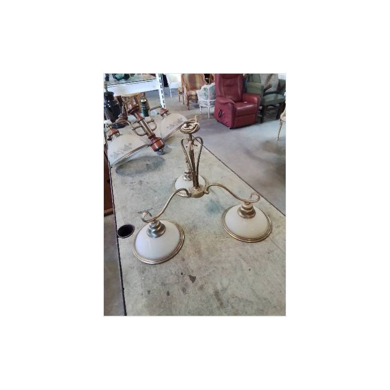 LUSTRE VERRE ET LAITON 3 FEUX 