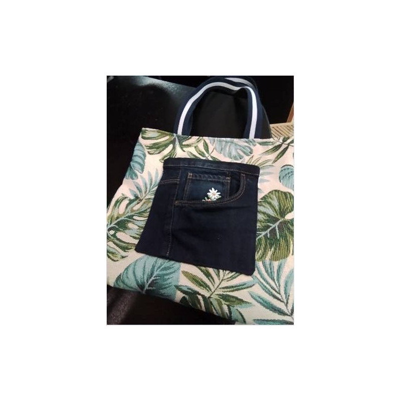 TOTE BAG FEUILLAGE BLEU VERT JEAN