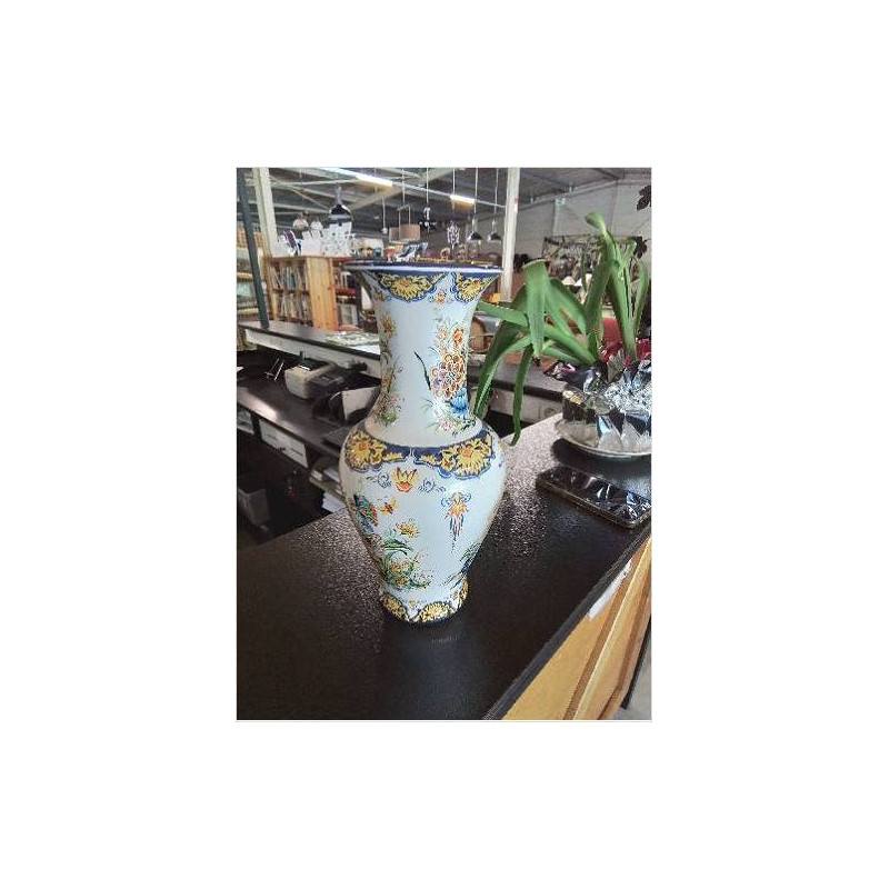 VASE CÉRAMIQUE BLANC AUX FLEURS ET AU PAON RHODES CRESCI