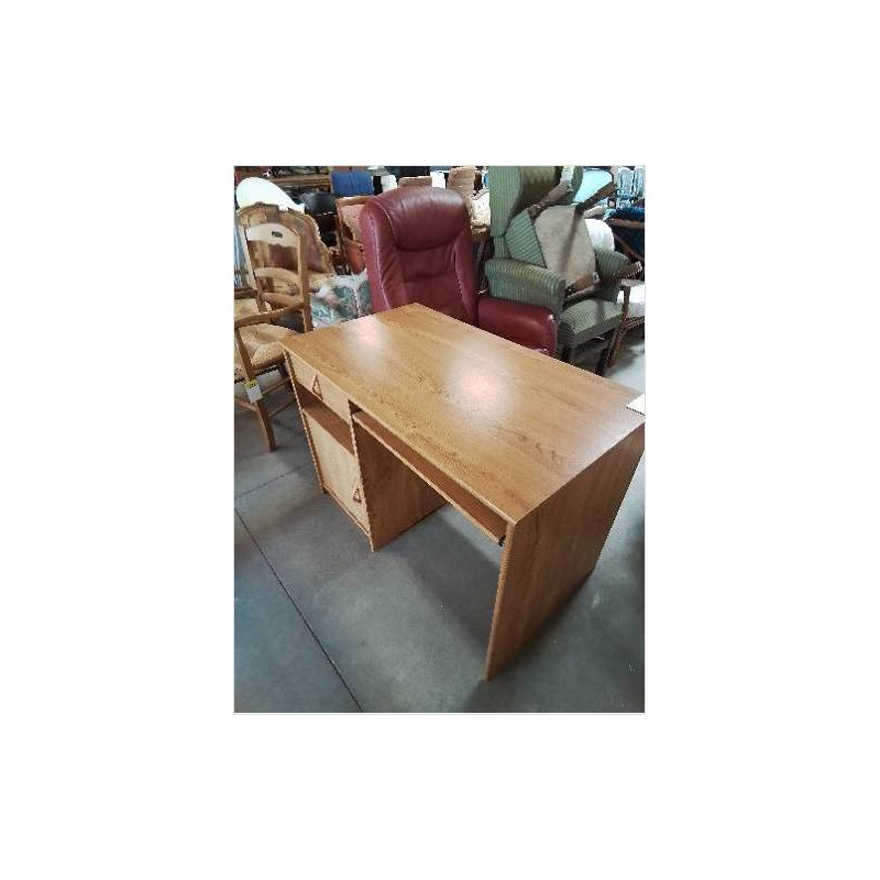  BUREAU RECTANGULAIRE BOIS CLAIR 1 TIROIR 1 PORTE 1 NICHE